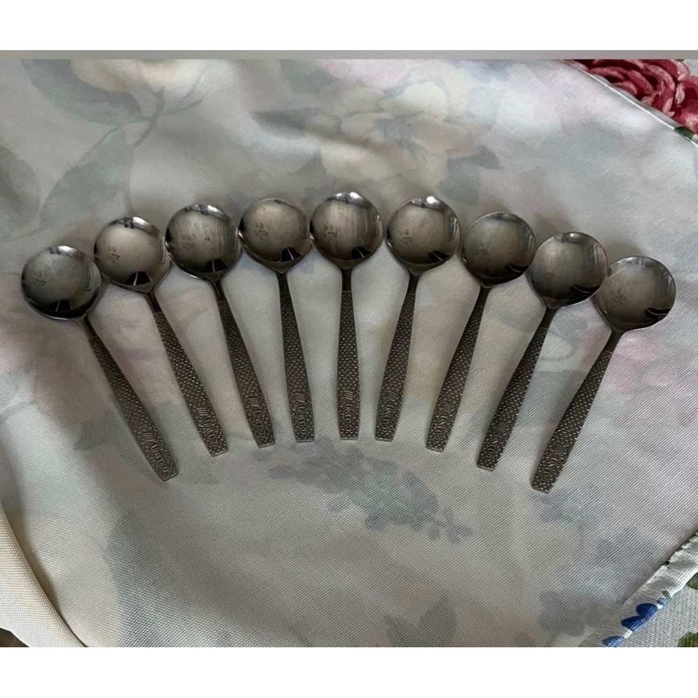 Set of 10 Vintage United Airlines ABCO SP 570 Spoons Fish Scale Pattern Silver
